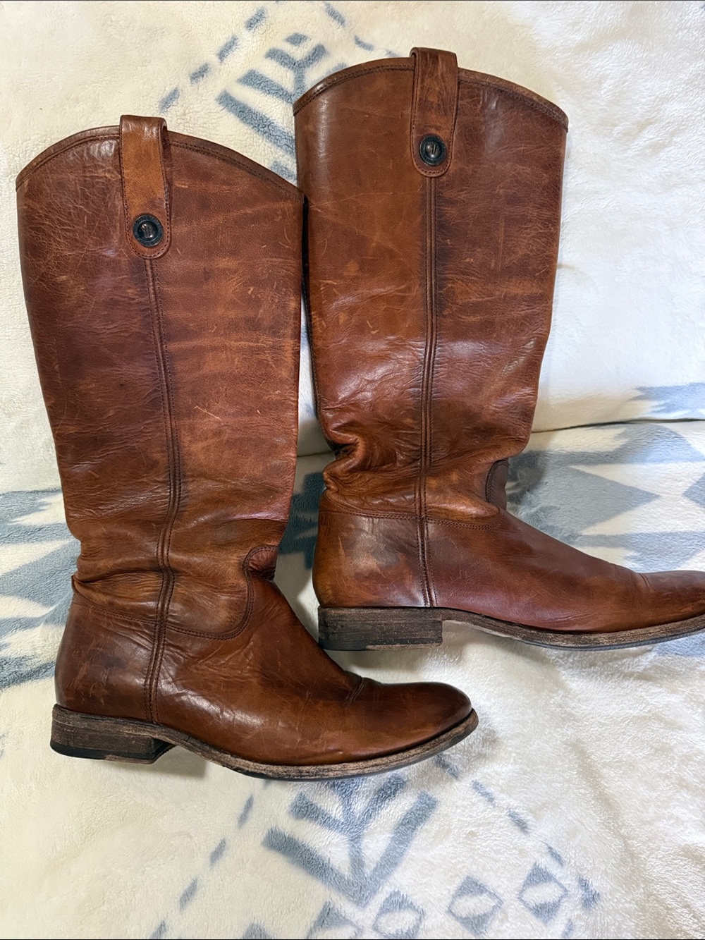 Frye Chestnut Brown Leather Mid-Calf Heeled Boots